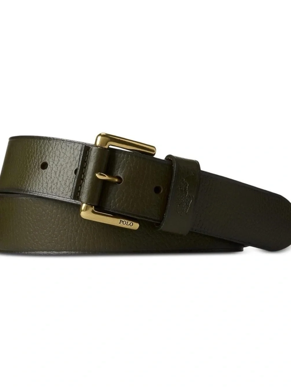 Polo by Ralph Lauren Olive Green Leather Belt with Gold Buckle